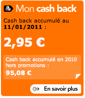 cashback accumulé en 2010: 95,08€